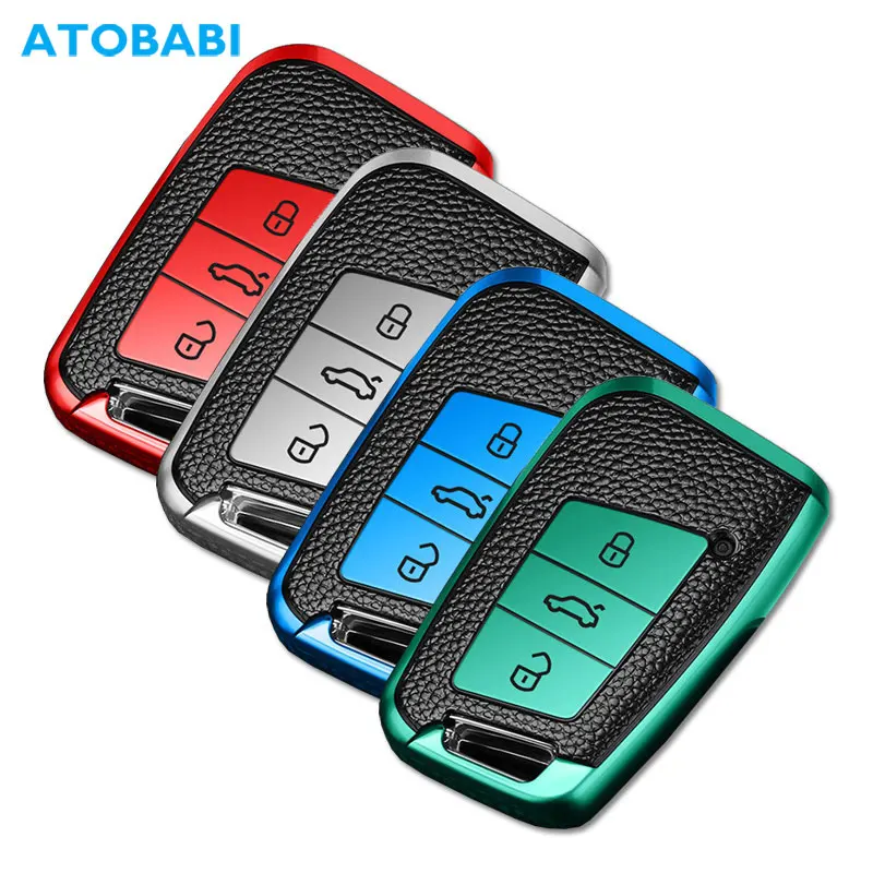 

TPU Leather Car Key Cover For VW Volkswagen Magotan Passat B8 Skoda Superb Kodiaq A7 Smart Keychain Remote Fob Protector Case