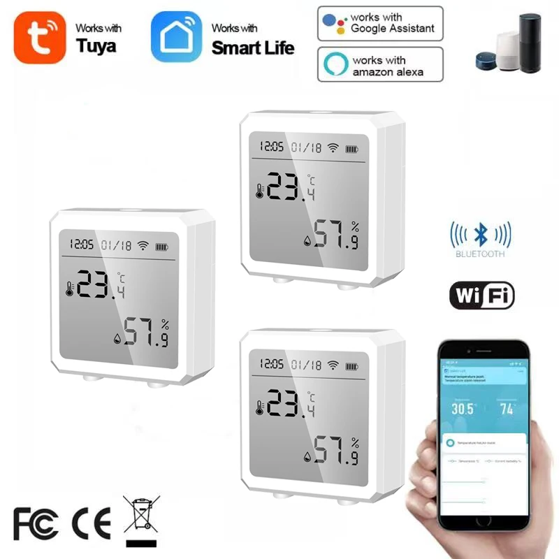 Tuya Smart Life WiFi Temperature & Humidity Sensor Bluetooth-compatible Thermometer With LCD Display For Alexa Google Home