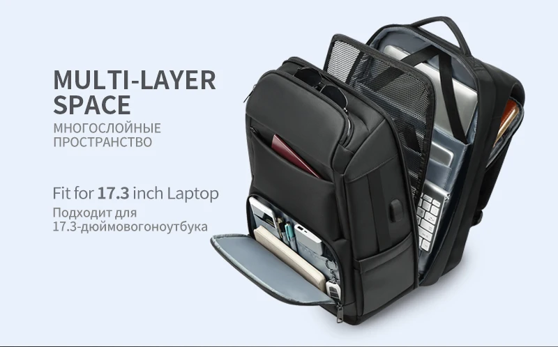 Мужской рюкзак для путешествий EURCOOL, большой черный рюкзак для ноутбука 17,3 д., водонепроницаемый рюкзак с защитой от краж и разъемом USB для зарядки, модель n0007