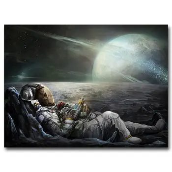 

W168 Astronaut on the Moon Skull Funny Silk Fabric Wall Poster Art Decor Sticker Bright