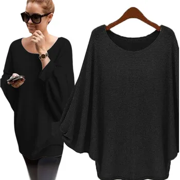 

Jaycosin Women Fashion Oversized Batwing Knitted Sweater Elegant Button Comfortable Round neck Chic Blouse Pullovers