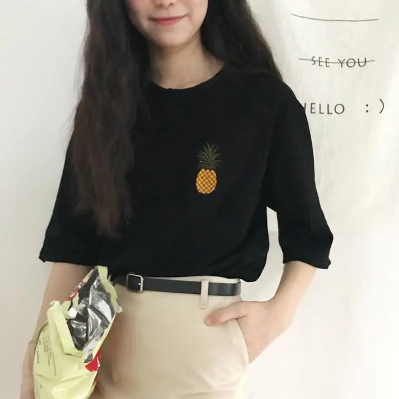 

1 PcsPineapple Print Casual футболка женская Summer Short sleeve Casual Round neck Cheap Clothes China Top Mode Women T shirt