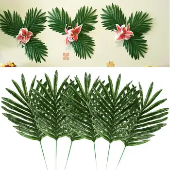 

60Pcs/Set Cheap Plastic Flowers Artificial Monstera Leaves Green Plants For Hawaii Beach Theme Party Wedding DIY Decoration