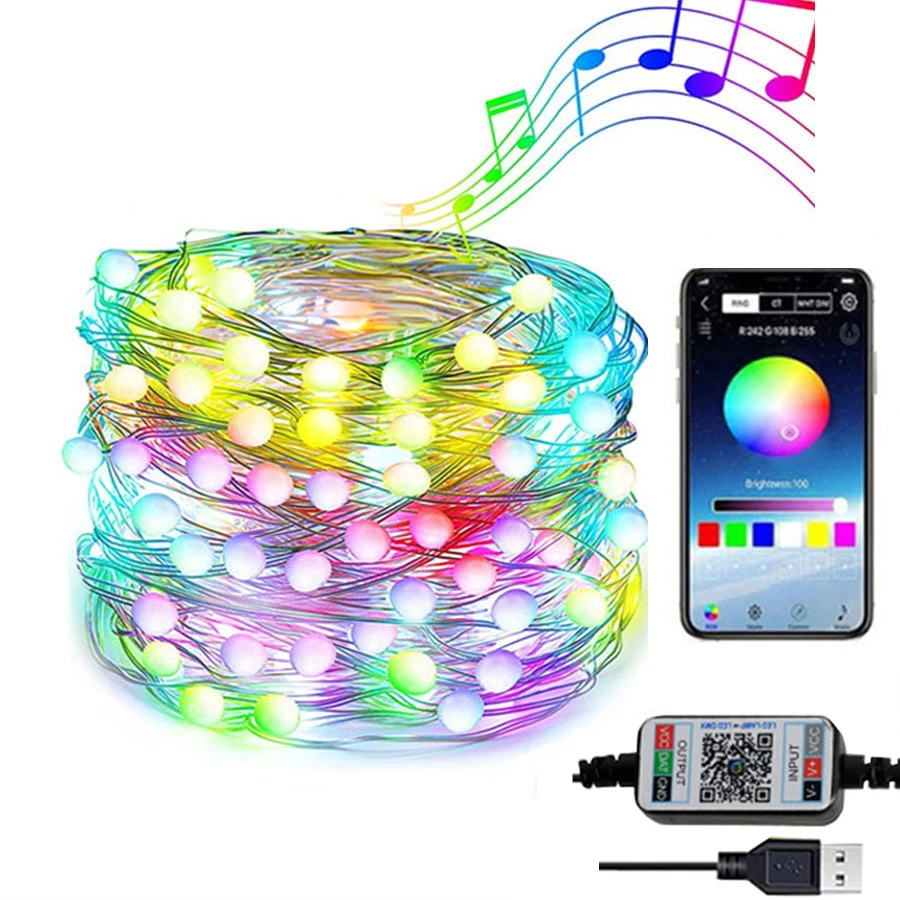 20M 200LED Smart App Control Christmas Tree Fairy Light RGB Bluetooth String light Outdoor Garland Light For Wedding Party Decor battery operated fairy lights String Lights