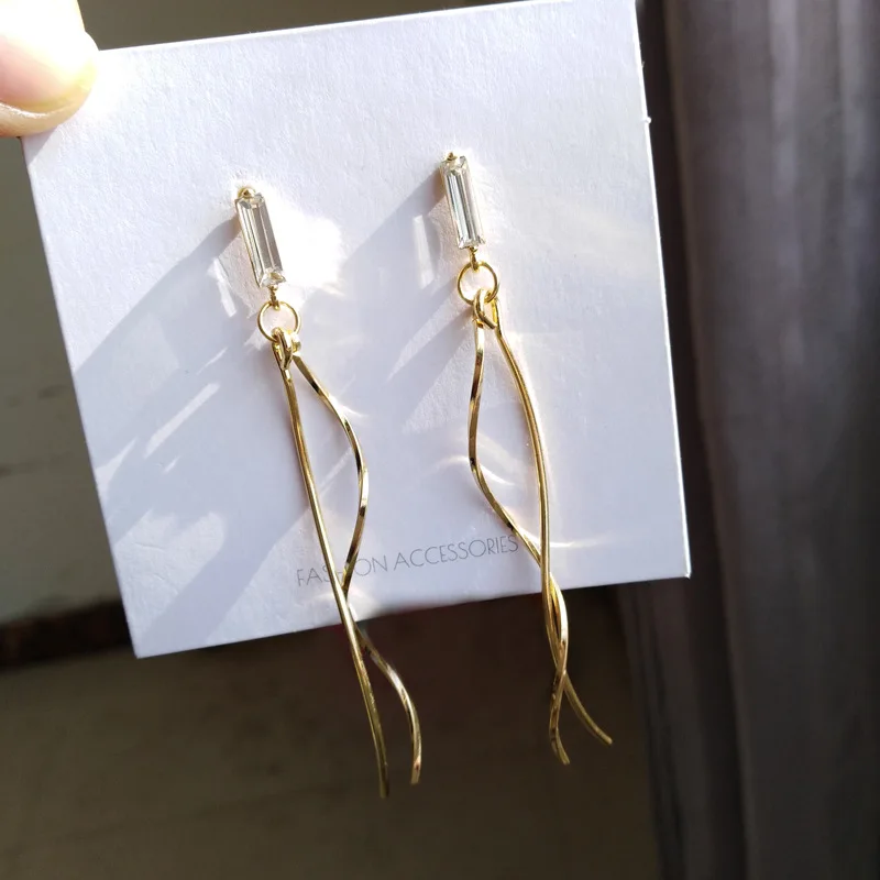 S925 needle Dangle Earrings Trendy Jewelry High quality Clear Glass With Metal Twist Drop For Women Gifts | Украшения и