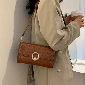 

Retro Alligator Pattern Baguette Bags for Women 2020Fashion Crossbody Messenger Shoulder Bag Female PU Leather Tote Mini Handbag