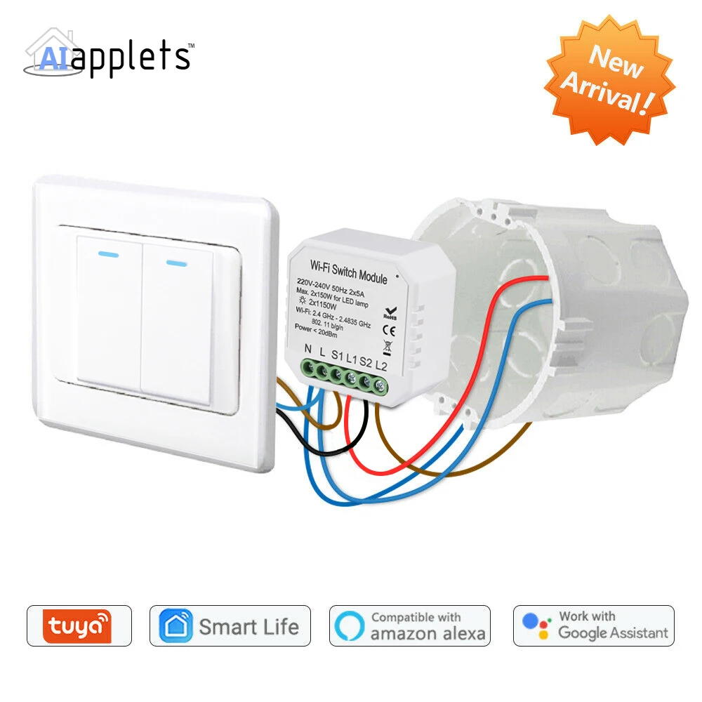 Tuya Smart реле Выключатель модуль 2300W Wifi светильник переключатель 2 способ