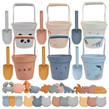 Seau et pelle de plage en Silicone pour l'extérieur, 6 pièces, pour bébé, kit de jouets avec motifs d'animaux mignons 
