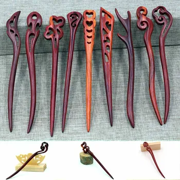 

1pc FORSEVEN Red Sandalwood Hair Pins Hair Sticks Wood Animal Bird Phoenix Hairpins Headpiece Women Headwear Hair Accessories JL