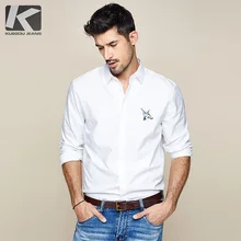 KUEGOU осень хлопок вышивка белая рубашка Мужская одежда Повседневная приталенная с длинным рукавом для мужчин брендовая блузка размера плюс 6315