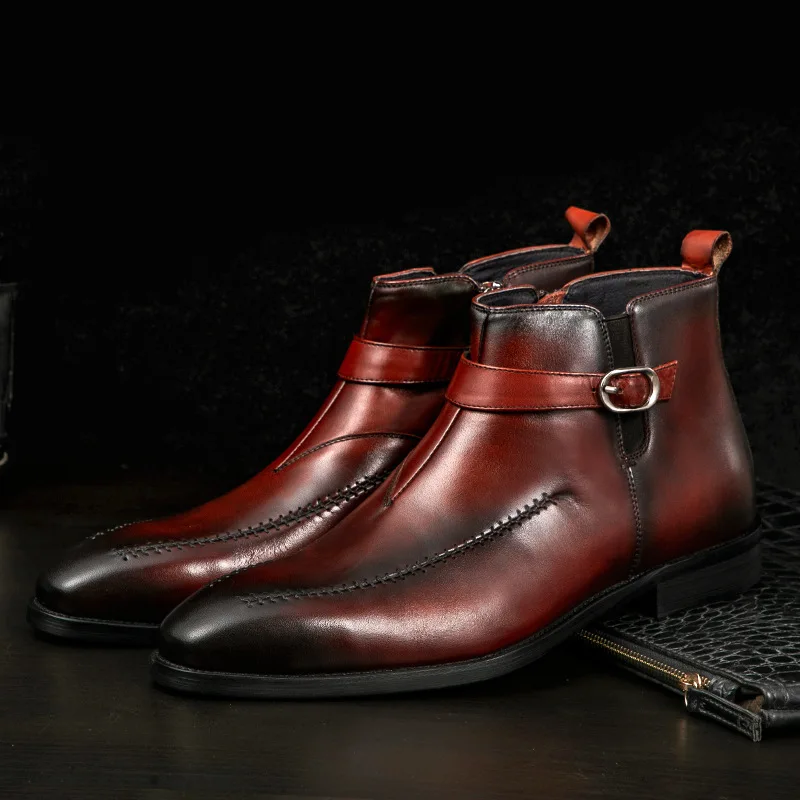 

2020 True Leather Boot nan shi xue Socks Spring And New Style Retro Europe And America Boots Large Size Short Boots Outdoor High