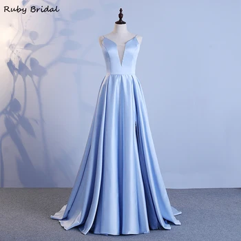 

2020 Real Sample Floor Length Prom Dresses A-line Robes de soirée Sexy V-neck Vestidos de noche Slit Front Vestidos de noite