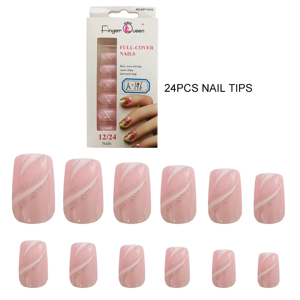 24Pcs False Nail Tips Flower Pink Heart Fashion Full Cover Fake Nail Art Decoration Young Designs Manicure Nails Tip Set8