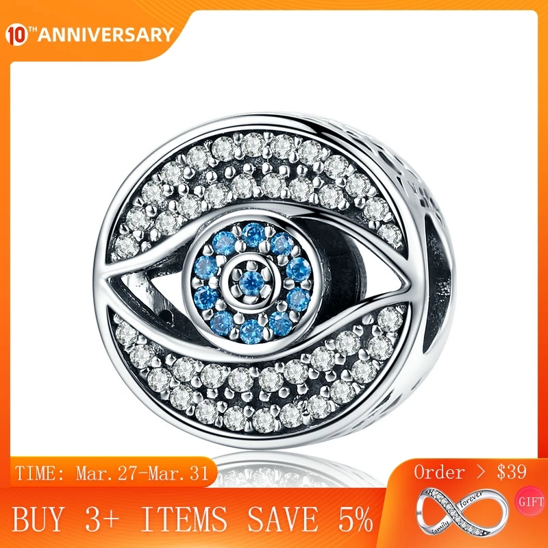 

CodeMonkey Authentic 925 Sterling Silver Lucky Blue Eye Clear CZ Guarding Charm Beads fit Women Charm Bracelet DIY Jewelry C565