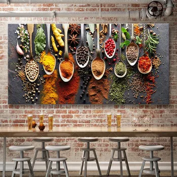 

Grains Spices Spoon Peppers Kitchen Canvas Painting Cuadros Scandinavian Posters and Prints Wall Art Food Picture Living Room