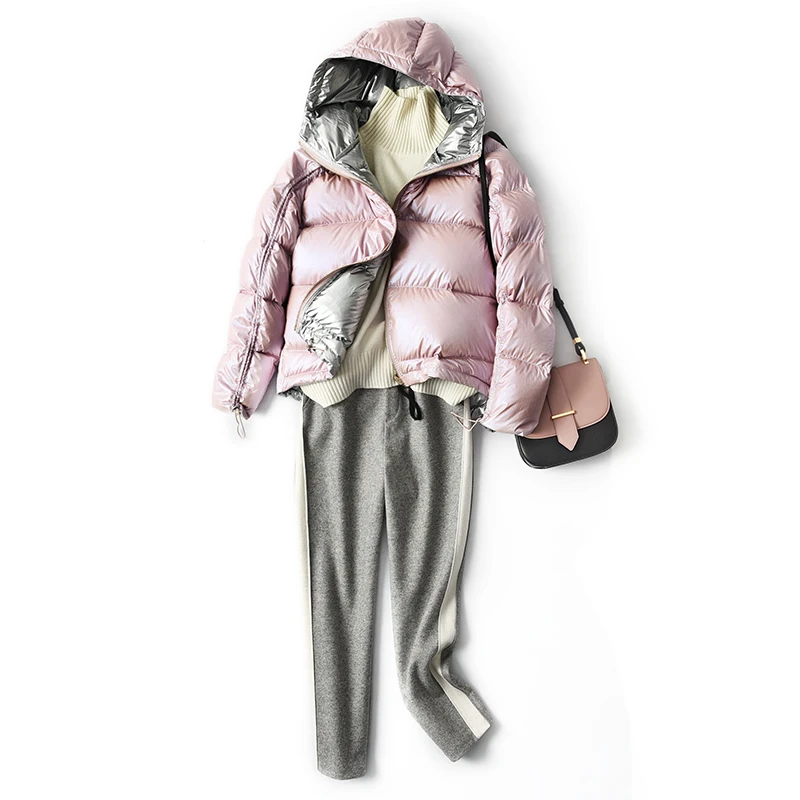 FTLZZ Silver Pink Down Coat Winter Jacket Women