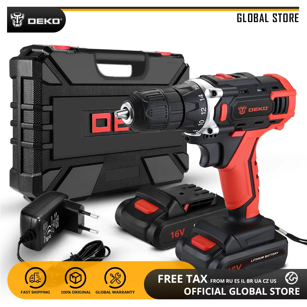 

DEKO New Loner 16V 3/8" Cordless Drill Electric Screwdriver Mini Wireless Power Driver DC Lithium-Ion Battery 2 Speed
