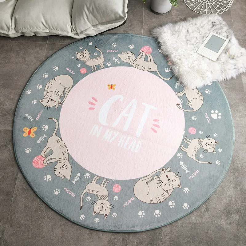 

Cute Cartoon Cat Kids Round Carpet and Rug for Living Room Bedroom Decor Floor Mat Children Play Tent Climbing Non-Slip Area Rug