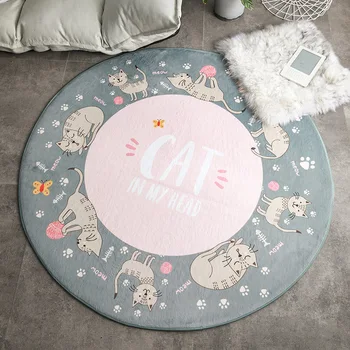 

Cute Cartoon Cat Kids Round Carpet and Rug for Living Room Bedroom Decor Floor Mat Children Play Tent Climbing Non-Slip Area Rug