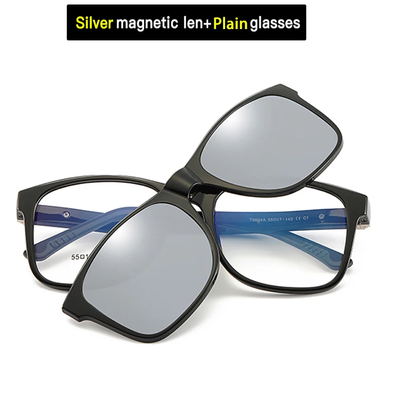 Солнцезащитные очки с магнитным зажимом, поляризованные линзы, покрытие для близорукости, оптические очки по рецепту, очки для мужчин и женщин, близорукость, вождение - Цвет линз: Gray-Plain glasses