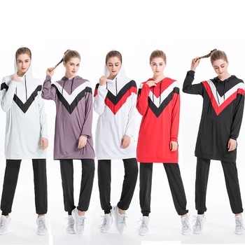 

Muslim Sweatshirt Women Workout Outfit Islamic Kaftan Pocket Autumn Pullover Arab Clothes Tracksuit Set Hoodies + Pants Yoga Gym