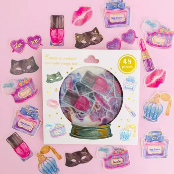 

48 pcs /Bag Girls Cosmetics Perfumes Golden Foiled Stickers Decoration Stickers