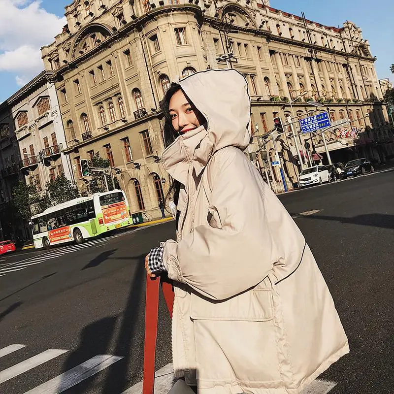 

Cotton-padded Jacket Women's 2018 Winter New Style Korean-style Mid-length Students Loose Thick BF Hooded down Jacket Cotton-pad