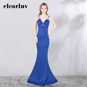 

Long Formal Evening Dresses Sleeveless Sling Party Prom Gown DX365 2020 Plus Size Floor Length Elegant Mermaid Robe De Soiree