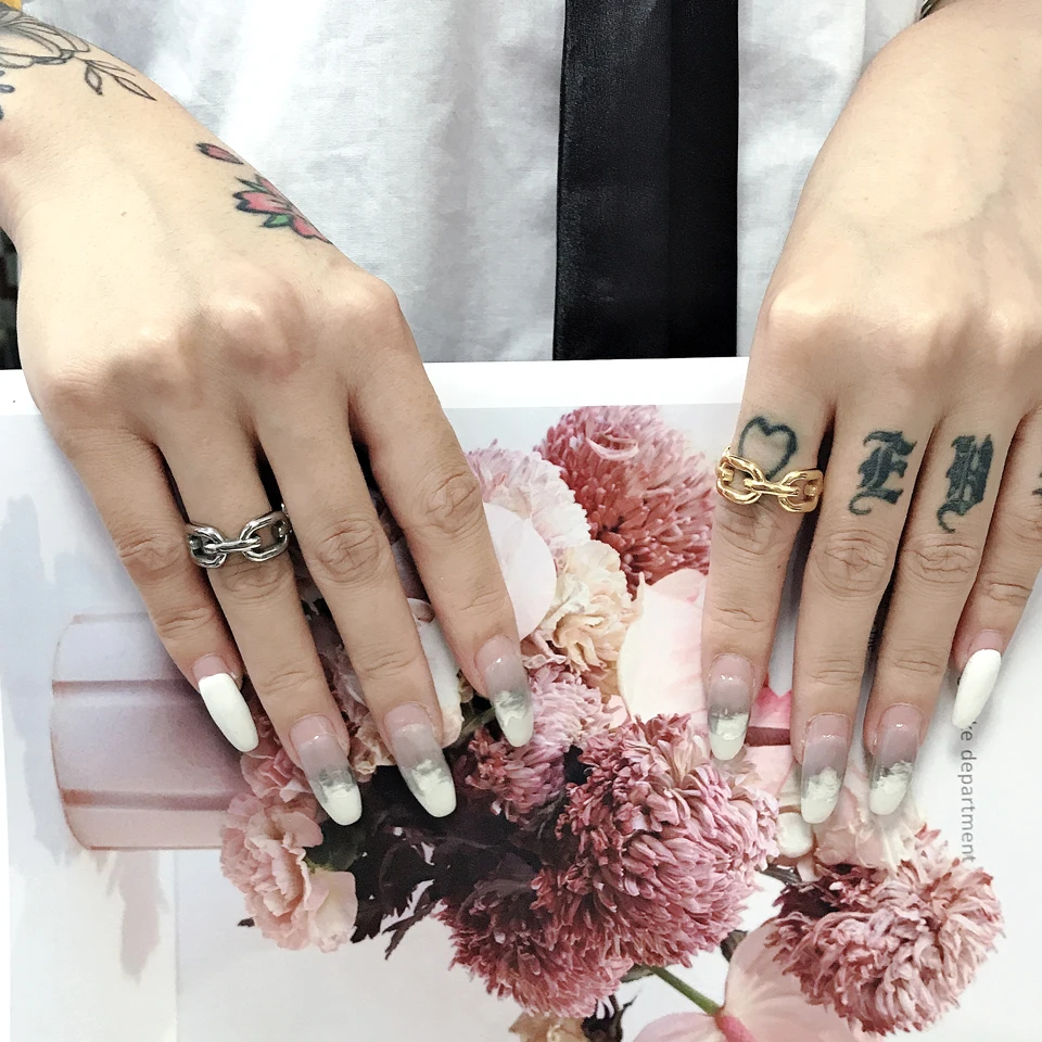 New 18 K Stainless Steel Chubby Rings For Women Simplicity Water Drop Gold Color Chain Ring Wedding Party Rings Jewelry Gift