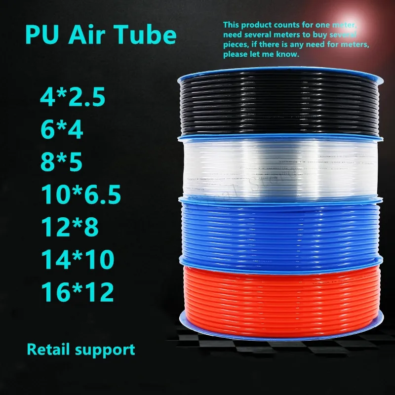 

10m pneumatic hose pu pipe 4 * 2.5 mm 6 * 4 mm 8 * 5 mm 10 * 6.5 mm 12 * 8 14 * 10 mm 16 * 12 mm air tube compressor hose