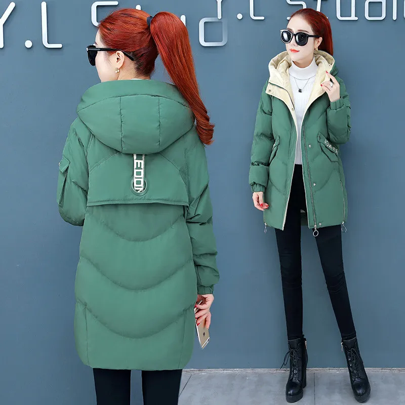 Женские зимние куртки, утепленная теплая куртка на молнии с капюшоном, хлопковая парка, куртка женская с подкладкой, длинный ватник, Feminina R1090