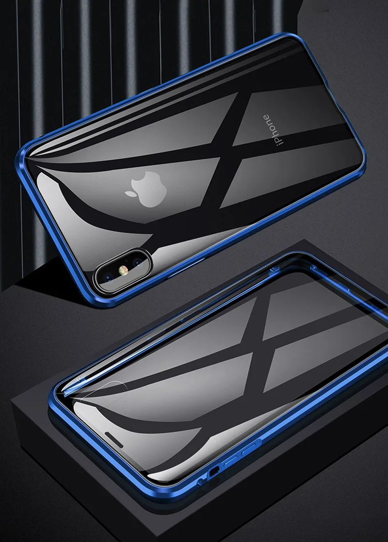 Магнитный металлический чехол для телефона для iphone 7, 8, 6 Plus, двустороннее стекло для iphone X, XR, XS, MAX, 6, 6S plus, 9 H, закаленное стекло