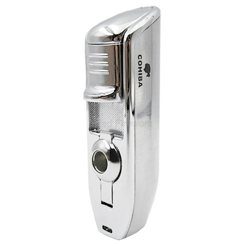 Silver With Box COHIBA гаджет змея рот форма металла ветрозащитный 3 фонарь струи пламени прикуривателя W/Встроенный сигары удар W/Подарочная коробка - Цвет: Silver With Box