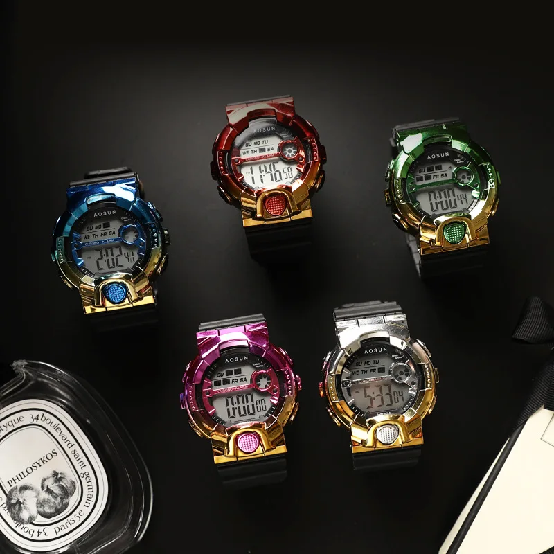 

New Fashion Men Orange Multifunction Waterproof Big Dial LED Digital Watch Men Casual Sport Mens Watches Relogio Masculino