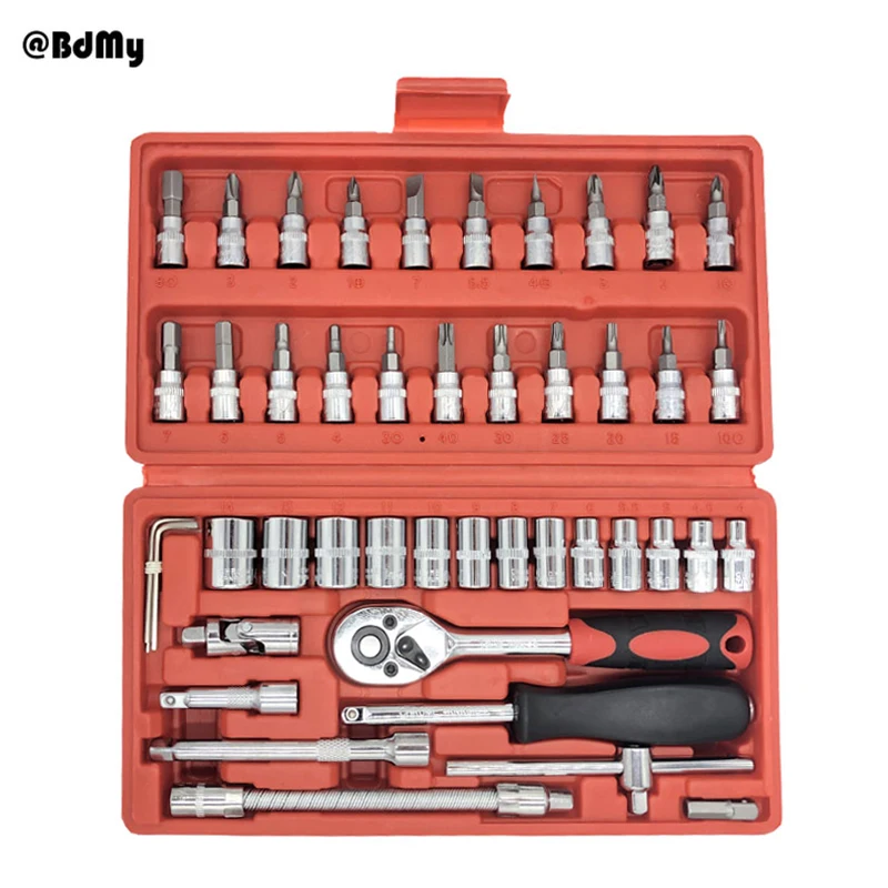 

BDMY 46pcs Chrome Vanadium Steel Sleeve Combination Multi-Function Household Car Repair with Tools Kits