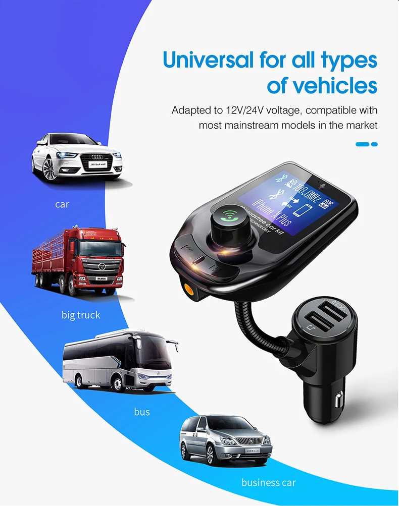 CAFELE Bluetooth автомобильный комплект QC3.0 автомобильное зарядное устройство Комплект для громкой связи fm-передатчик lcd MP3 музыкальный плеер USB зарядное устройство Hands Free