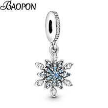 2 шт./лот, Серебряный классический синий кулон в виде снежинки, подходит для браслетов Pandora, ожерелье для женщин, аксессуары для изготовления ювелирных изделий, подарок