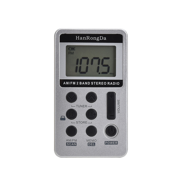 Mini Radio Portable AM/FM Dual Band Stereo Pocket Radio Receiver with LCD Display & Earphone & Rechargeable Battery