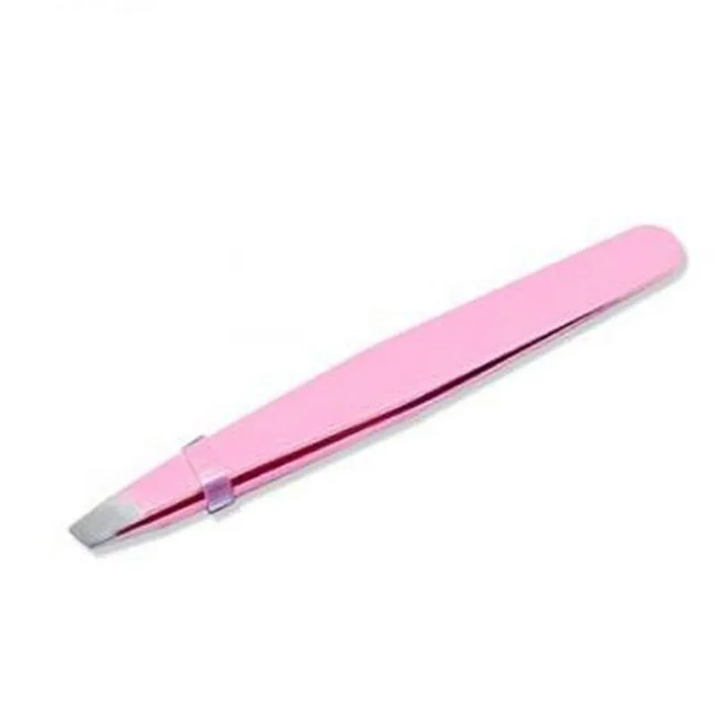 Hair Removal Tweezers Stainless Steel Eyebrow Tweezers Pink Slanted Black Tip Point Face Harmless Makeup Beauty Tool 4