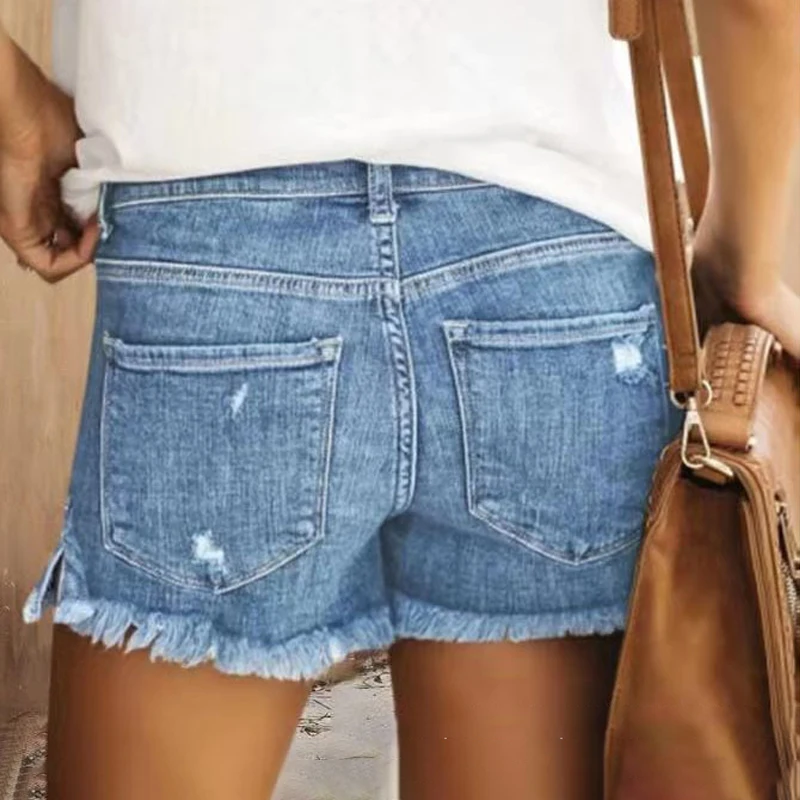 Женские летние джинсовые шорты повседневные рваные с высокой талией для девушек