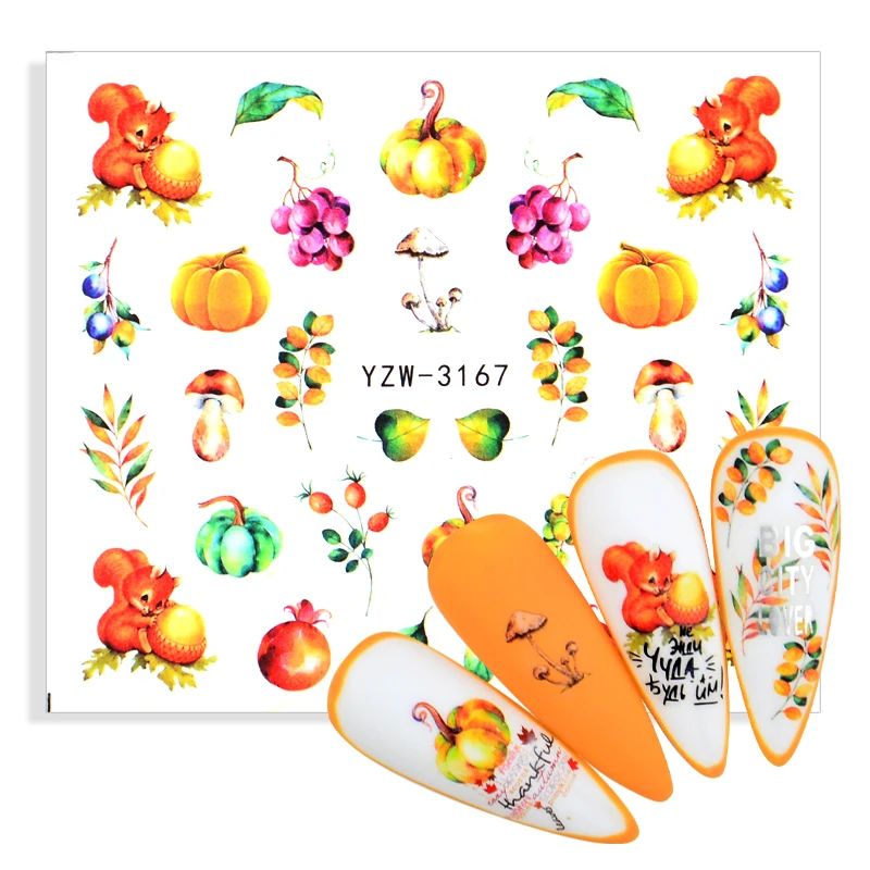 Gold Leaf Stickers For Nails Autumn Maple Nail Art Water Decals Set