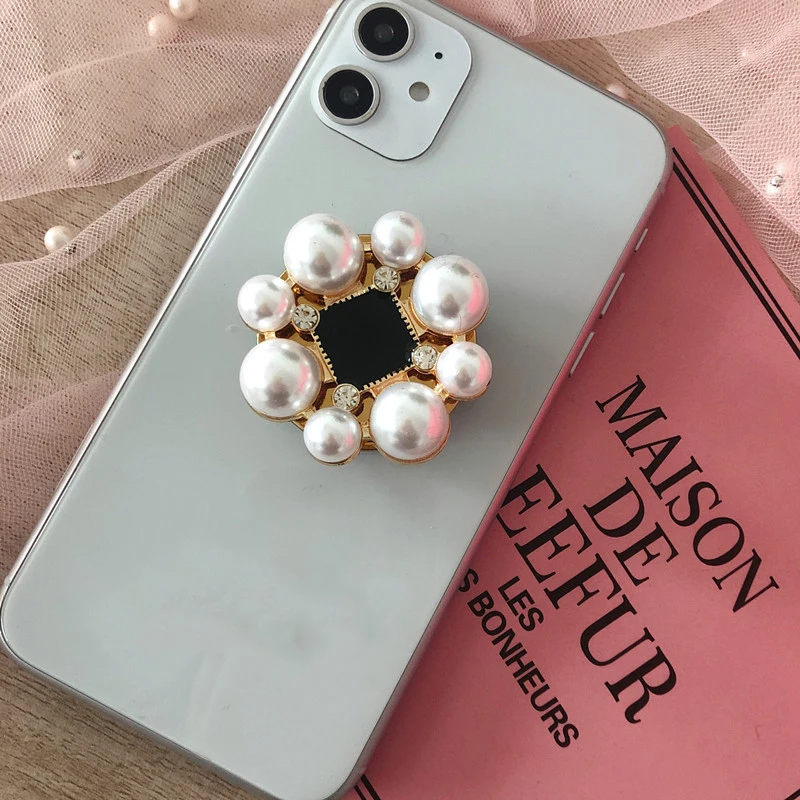 Luxury Diamond Pearl Expanding Finger Ring Holder Bling Phone Stand Griptok For iPhone Xiaomi Oneplus Phone Socket Mount Support cell phone stand holder