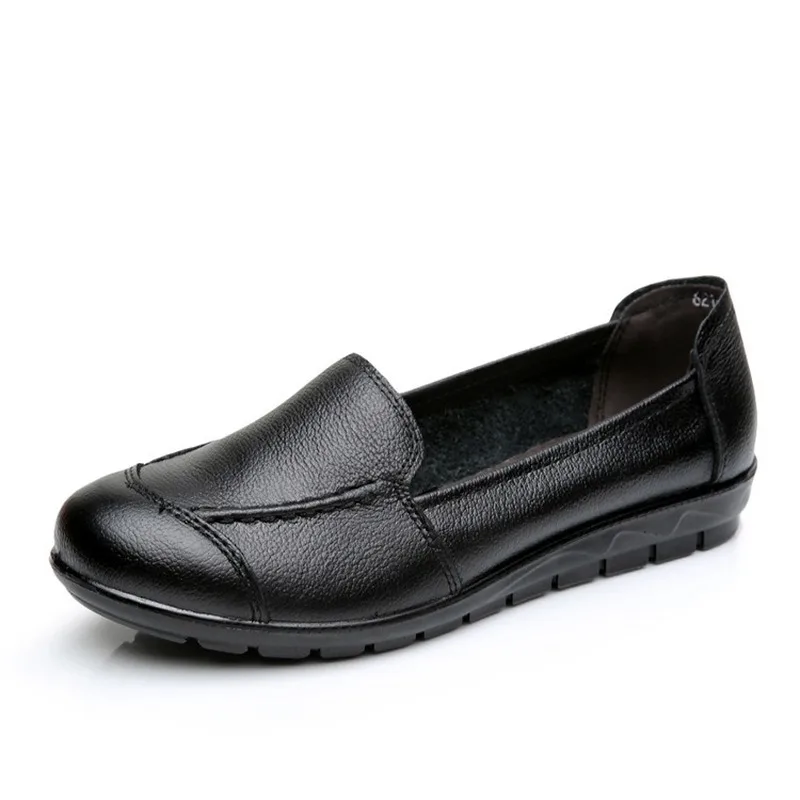 

2020 New Spring Mom Women's Shoes Woman Flats Slip on Shallow Soft Bottom Casual Work Shoes Cow Genuine Leather Ladies Shoes