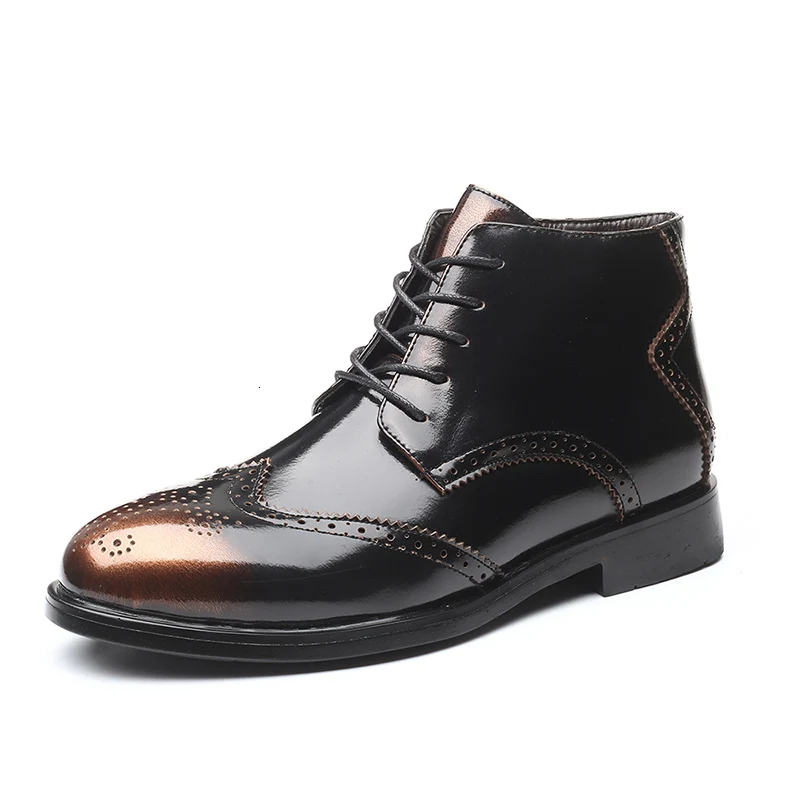 Golden men boots Брендовые мужские ботинки из pu искусственной кожи размера плюс 39-48 Осенняя деловая Рабочая обувь мужские ботильоны на шнуровке британский стиль RXM147 - Цвет: Golden men boots