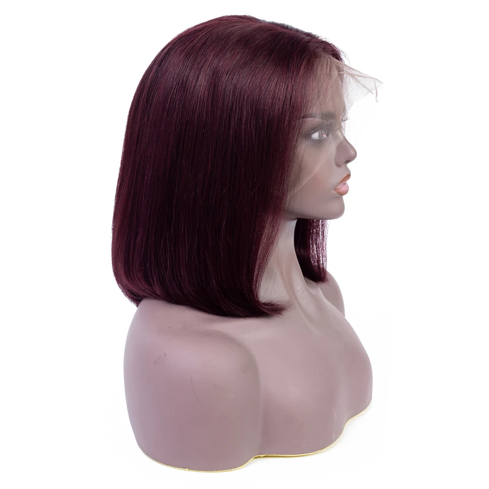 13x4 короткие прямые боб кружевные передние человеческие волосы парики для женщин#27# 1B 99J бразильский Remy Предварительно сорванный Боб кружевной передний парик - Цвет: # 99J