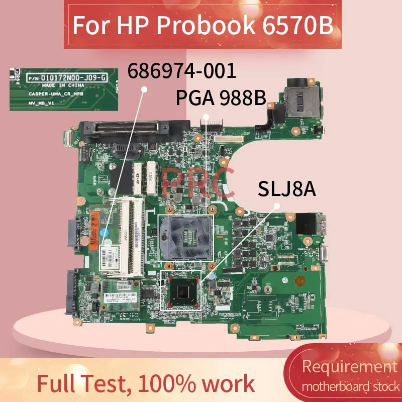 para hp Probook 6570b Computador Portátil Placa-mãe 01072n00 Slj8a Pga 988b Ddr3 Computador Portátil Mainboard 686974001 686974-001
