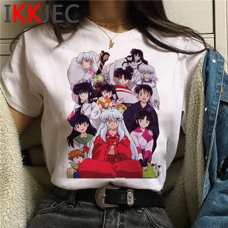 Camiseta feudal demon inuysha para mujer, camiseta blanca, ropa japonesa 2021, harajuku kawaii harajuku