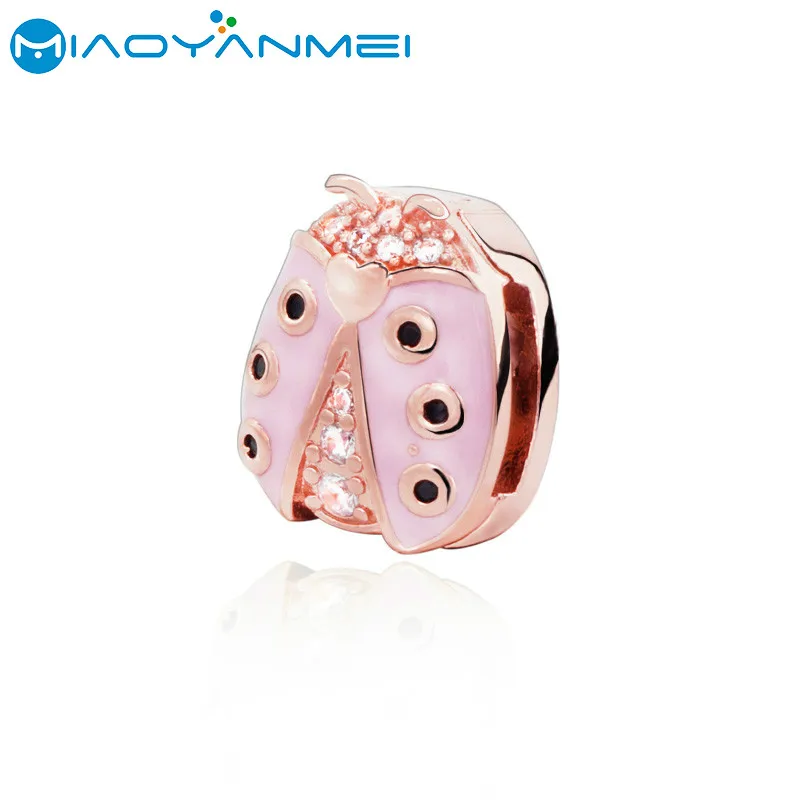 

Fashion Jewelry 925 Sterling Silver Beads Pink Ladybug Retaining Clip Fit Original Pandora Bracelets Gentle Women DIY Gift