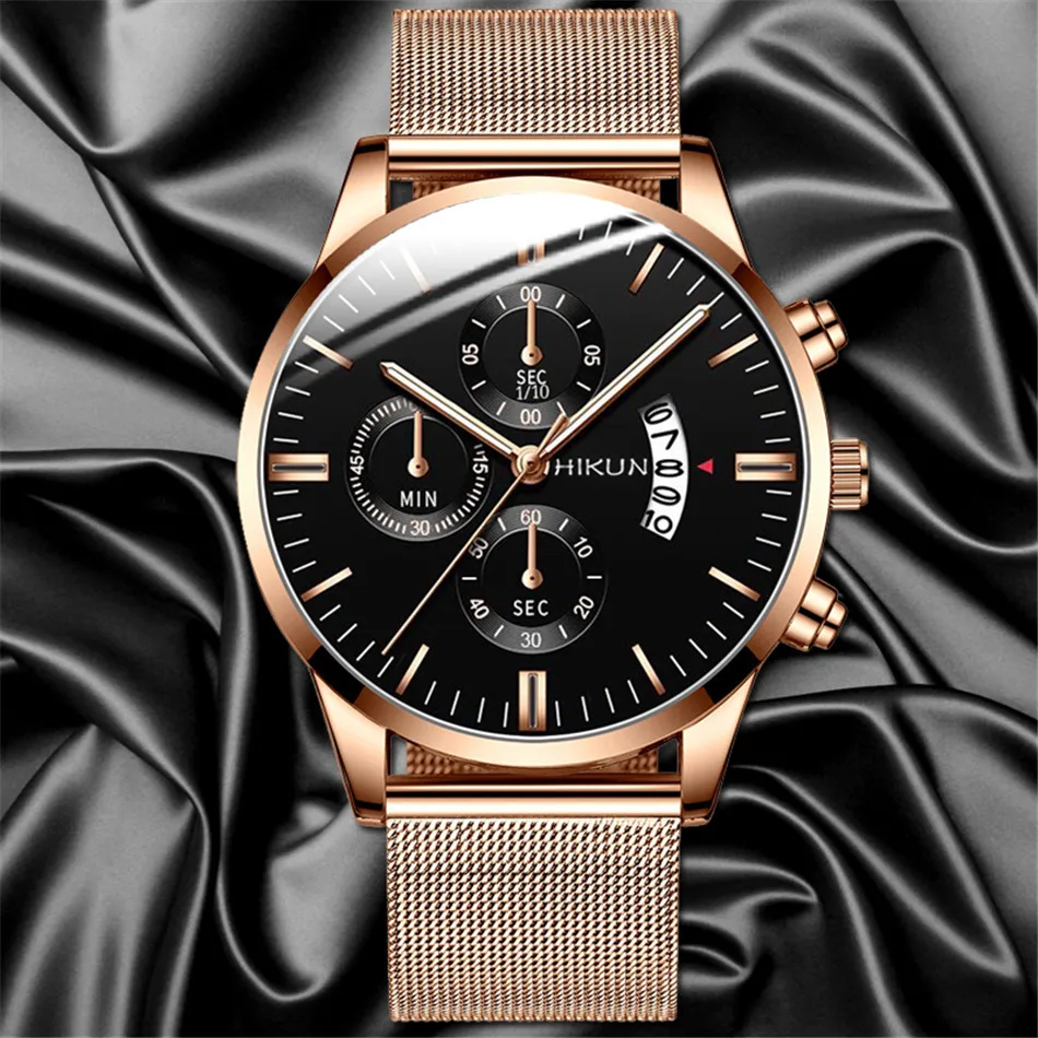 2022 Men Watches Luxury Famous Brand Men Stainless Steel Mesh Belt Calendar Watch Men Business Quartz Watch relogio masculino