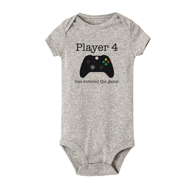 Newborn Baby Boy Girl Short Sleeve Letter Print Player 2/3/4 Has Entered The Game Romper Baby Clothes Hot Designs
